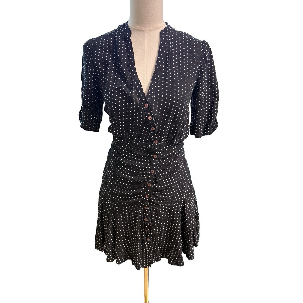 Free People Pippa Short Sleeve Dress Polka Dot in Black Size S Twee Romantic - Picture 2 of 7